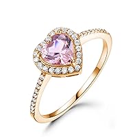 6 * 8mm Heart Cut Pink Morganite Engagement Rings for Women Solid 10k/14k/18k Gold Custom Ring Wedding Ring for Mother's Day Valentines Gifts Anniversary Birthday Size 4-14(with a box)