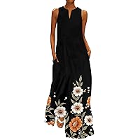 Casual Summer Dresses for Women, Women's V Neck Maxi Dress Sleeveless Independence Day Dress Vacation Long Dress