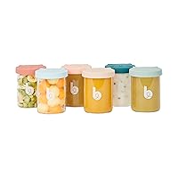 Babymoov Glass Food Storage Containers - Ultra-Durable & Recyclable Borosilicate Glass Jars with Leak Proof Silicone Lids (Set of 6 X 8.5oz)