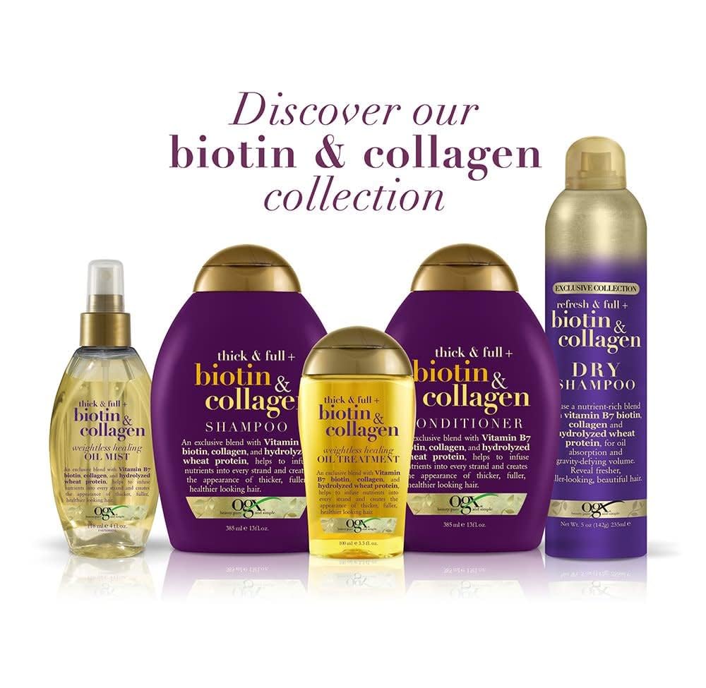 OGX Thick & Full + Biotin & Collagen Shampoo & Conditioner Set, (packaging may vary), Purple, 13 Fl Oz (Pack of 2)