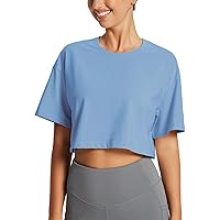 BALEAF Women's 𝐏𝐢𝐦𝐚 𝐂𝐨𝐭𝐭𝐨𝐧 Workout Crop Tops [Loose Fit] [Cute Crewneck] Short Sleeve Gym Athletic Casual T-Shirts