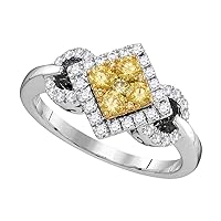The Diamond Deal 14kt White Gold Womens Round Yellow Diamond Offset Square Ring 3/4 Cttw