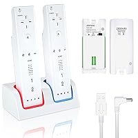 Wii Remote Charger and Batteries Rechargeable - NATNO 2 Pack 2800mAh Wii Remote Battery Pack Rechargeable and 2 Dock Charging Station for Wii/Wii U Controller, with Charging USB Cable