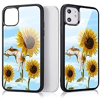 Floral Sunflowers Case Cover for iPhone 11 Cute Cat Sleeping Sublimation Case Aluminum Back Flexible Case Soft TPU Bumper Smooth Bright Glossy Durable Full Cover Shell for iPhone 11