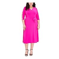 MSK Womens Plus Knit Ladder Sleeves Cocktail and Party Dress Pink 1X