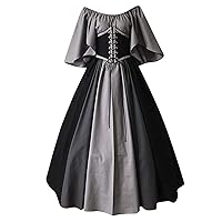 Victorian Dress for Women Medieval Renaissance Dress with Corset Flare Sleeve Vintage Long Under Dress with Corset