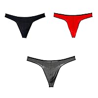 Men's Cotton Thong Sports T-back Sexy Classic Black/Red/Grey 3 Pack
