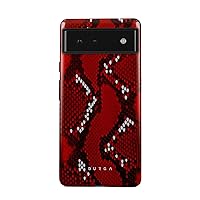BURGA Phone Case Compatible with Google Pixel 6 - Hybrid 2-Layer Hard Shell + Silicone Protective Case -Crimson Danger Savage Red Snake Skin - Scratch-Resistant Shockproof Cover