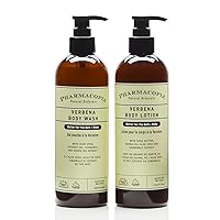 Verbena Body Wash & Body Lotion Bundle – Hydrating Aromatherapy Body Care - Plant Based & Organic Ingredients – Vegan, Cruelty Free, No Parabens or Sulfates, Set of 2 16oz Bottles