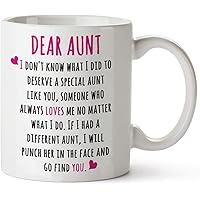 LOZACHE Aunt Coffee Mug, BAE Best Aunt Ever Gifts from Niece Nephew, Funny Birthday Mothers Day Gift Idea Present for Auntie,11oz White Tea Milk Cup