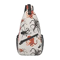 Sling Backpack,Travel Hiking Daypack Color Octopus Print Rope Crossbody Shoulder Bag