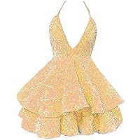 Short Sequins Girls Prom Party Dresses Ruffles Puffy Mini Length Tiered Skirt Sparkly Homecoming Birthday Party Gowns