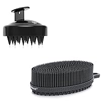 FREATECH Dual-Sided Silicone Body Scrubber and Shampoo Brush Hair Scalp Massager, Black