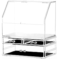 Cosmetic Display Cases With LId Dust Water Proof for Bathroom Countertop Stackable Large Clear Makeup Organizer and Storage With 3 Drawers,Set of 2