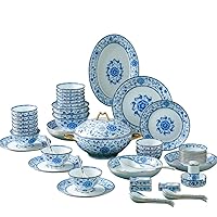 Palace Style Chinese Ceramic Tableware Set and White Porcelain Household Gift Bowls and Plates