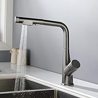 Faucets,3 Way Kitchen Tap, Kitchen Mixer Taps with Pull Out Spray Swivel Brass Hot and Cold Water Clean Water Tap Kitchen Sink Tap/Grey