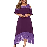 Ladies Ruffle Short Sleeve Cold Shoulder Dresses Homecoming Dresses for Women Boat Neck Lace Beach Formal Hawaiian