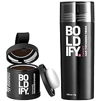 Hair Fiber (Ash Brown) + Hairline Powder (Ash Brown): Boldify Build & Conceal Bundle - Undetectable Hair Thickener for Fine Hair, Instant Stain-Proof Root Touchup Powder, For Men & Women