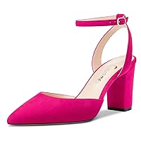 Castamere Women Chunky Block High Heel Pointed Toe Pumps Ankle Strap Slingback Buckle Wedding Party Sexy Dress Shoes
