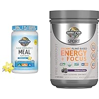 Vegan Protein Powder - Raw Organic Meal Replacement Shakes - Vanilla - Pea Protein & Sport Organic Plant Based Energy + Focus Clean Pre Workout Powder, with 85mg Caffeine