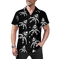 Death Grim Reaper Men's Casual Button-Down Shirts Short Sleeve Hawaiian Blouse Cuban Collar Tees Tops