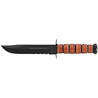 KA-BAR Knives, Inc Ka-Bar Full-Size USMC Fixed-Blade Serrated-Edge Knife Brown