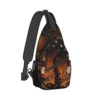 American Flag With Cowboy Boots Print Crossbody Backpack Shoulder Bag Cross Chest Bag For Travel, Hiking Gym Tactical Use