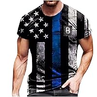 4th of July Shirts for Men Vintage American Flag Graphic Short Sleeve T-Shirts Casual Workout Tees Slim Fit
