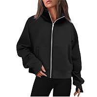 Womens Zip Up Cropped Hoodies Fleece Oversized Sweatshirts Full Zipper Jackets Y2k Fall Clothes 2023 Fashion Outfits