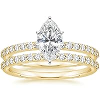 Marquise Cut 1ct Moissanite Engagement Ring Set, Sterling Silver, Vintage Style Ring Set