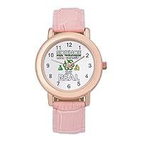 Science Like Magic But Real Womens Watch Round Printed Dial Pink Leather Band Fashion Wrist Watches