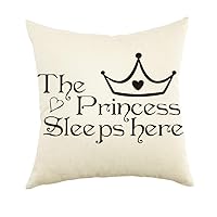 Ogiselestyle Girl Nursery Decor The Princess Sleeps here Motivational Sign Cotton Linen Home Decorative Throw Pillow Case Cushion Cover with Sayings for Sofa Couch, 18