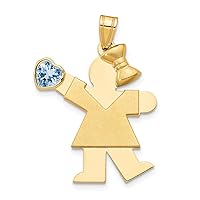 14K Yellow Gold Girl with Synthetic CZ March Simulated Birthstone Pendant