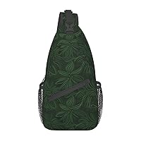 Hunter Green Floral Petals Pattern Print Cross Chest Bag Sling Backpack Crossbody Shoulder Bag Travel Hiking Daypack Unisex
