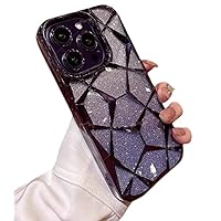 for iPhone 15 Pro Max Case Bling Glitter Girly,Luxury Plating Ins Solid Plaid Design Cute Sparkle Gradient Soft Silicone Bumper Phone Case for iPhone 15 Pro Max for Women Girls Purple