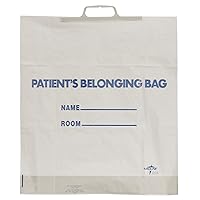 Medline Plastic Patient Belongings Bag with Rigid Handle, Printed, White, 18