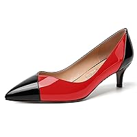 Women's Solid Dress Patent Slim Slip On Pointed Toe Dating Kitten Low Heel Pumps Shoes 2 Inch