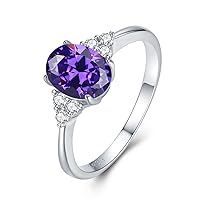 Birthstone Rings for Women Sterling Silver Created Gemstone Rings Engagement Wedding Ring Anniversary Birthday Christmas Fine Jewellery Gifts for Women