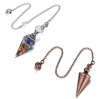 Top Plaza Bundle – 2 Items: Bronze Metal Copper Spiritual Point Pendulum for Divination Healing & 7 Chakra Crystal Gemstone Pendulum for Reiki