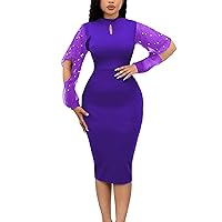 EFOFEI Women's Long Sleeve O Neck Dresses Hollow Out Ruffle Bodycon Party Dress