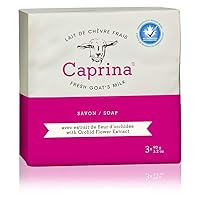 Caprina Fresh Goat’s Milk Soap Bar, Orchid Oil, 3.2 oz (8-3 Packs), Cleanses Without Drying, Biodegradable Soap, Moisturizing, Vitamin A, B2, B3, and More