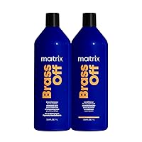 Matrix Brass Off Blue Shampoo and Nourishing Conditioner Set | Moisturize and Tone Brassy Hair | For Color Treated & Bleached Hair | For Brunettes & Dark Blondes | Packaging May Vary