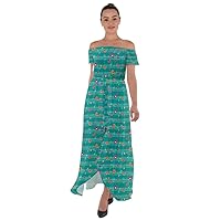 PattyCandy Womens Butterfly & Floral Patterns on Off Shoulder Split Front Chiffon Dress for Photoshoot