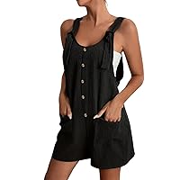 Women's Romper Summer Casual Loose Back Pants With Pockets Button Shorts Jumpsuit Rompers, S-2XL