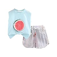 Summer New Sleeveless Watermelon Print T Shirt + Tie Shorts Fashion Boy Suit Fall Baby