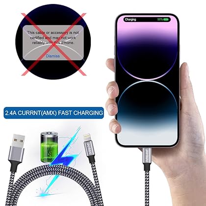 iPhone Charger, JAHMAI Nylon Braided Lightning Cable[Apple MFi Certified]3Pack 6ft Fast Charging High Speed Data Sync Phone Cord Compatible with iPhone 14 13 12 11 Pro XS MAX XR XS X 8 7 Plus SE iPad