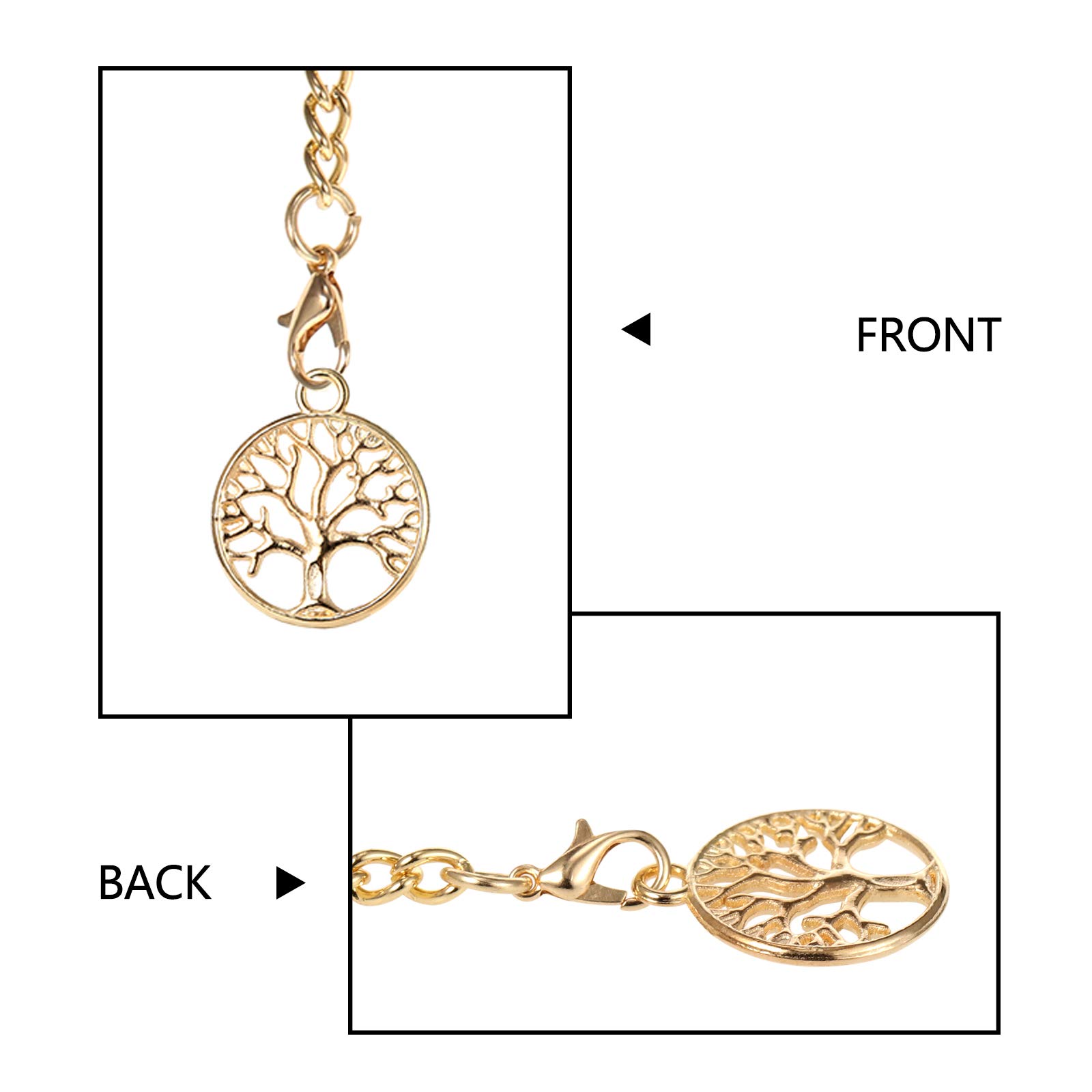 TREEWETO Men's Albert Chain Pocket Watch Curb Link Key Chain 2 Hooks with Antique Life Tree Pendant Design Charm Fob T Bar