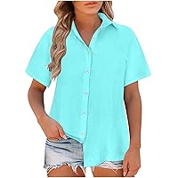 Sale Today's Blouse for Women Short Sleeve Button Down Shirts Casual Office Work Tshirt V Neck Dressy Tops Summer Business Plain Shirt Flutter Sleeve Tops for Women
