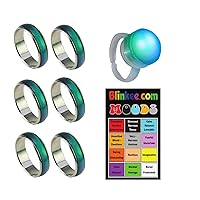 6 PCS Color Changing Mood Ring Sizes 5, 6, 7,8, 9 and 10 with Free 1 E-Mood Ring and Chart