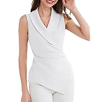 GRACE KARIN Women's Wrap V Neck Casual Work Tops Sleeveless Office Dressy Summer Blouse Top Asymmetrical Elegant Shirts